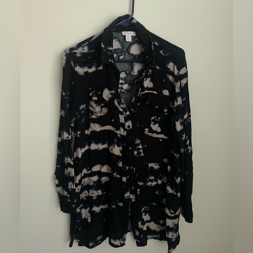 Womens Tie-Dye Button-Front Blouse